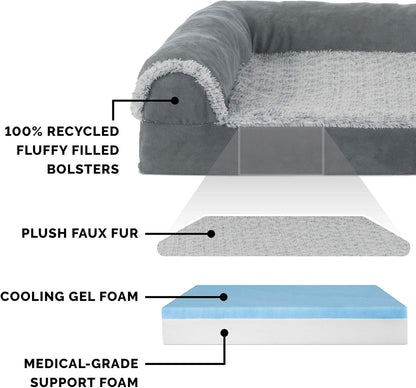 Furhaven Cooling Gel Dog Bed for Large/Medium Dogs w/ Removable Bolsters & Washable Cover, For Dogs