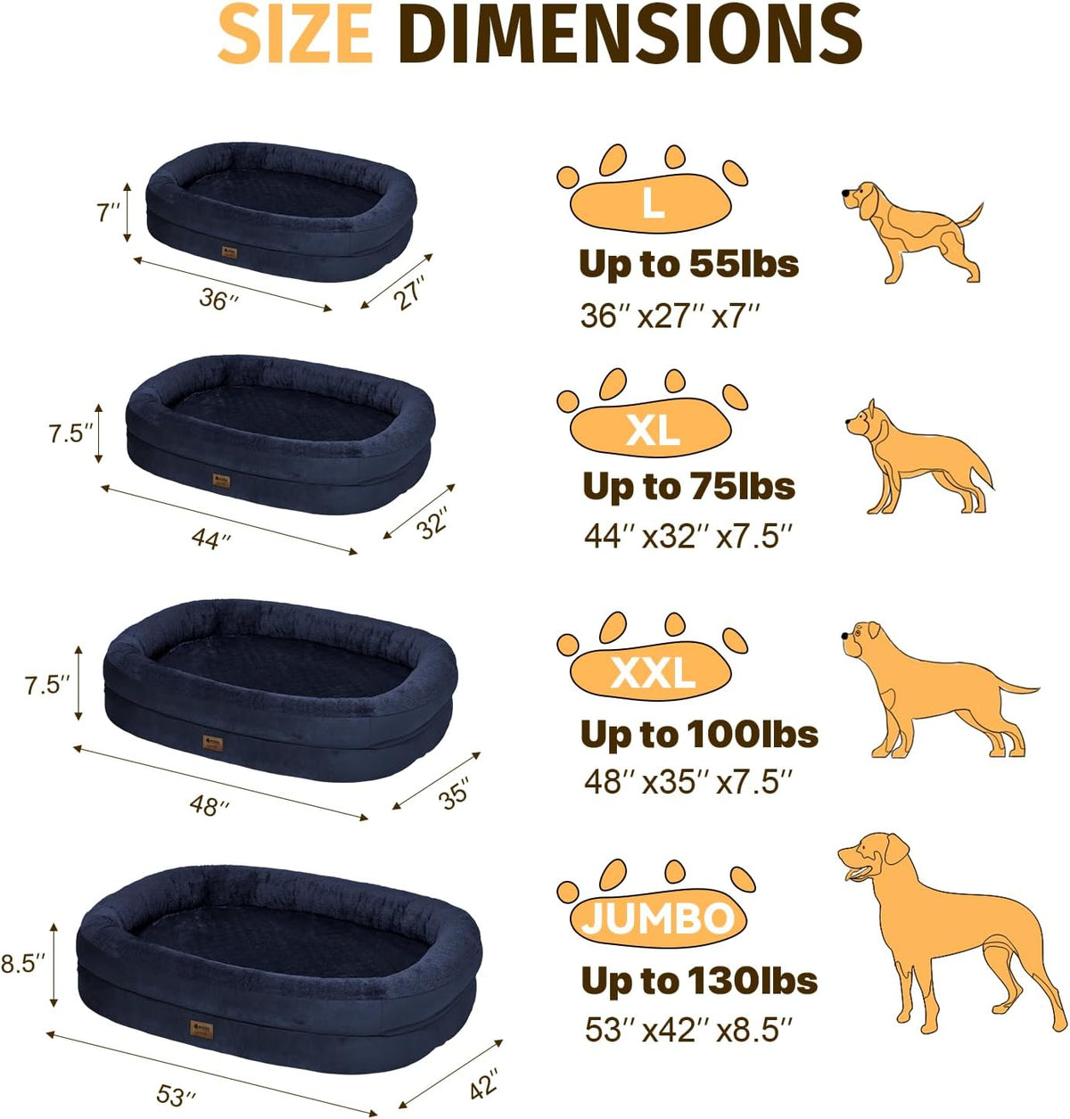 Orthopedic Waterproof Large Dog Bed: Memory Foam Washable Dog Bed with Bolsters - XXL Orthopedic