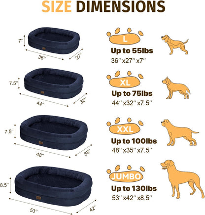 Orthopedic Waterproof Large Dog Bed: Memory Foam Washable Dog Bed with Bolsters - XXL Orthopedic