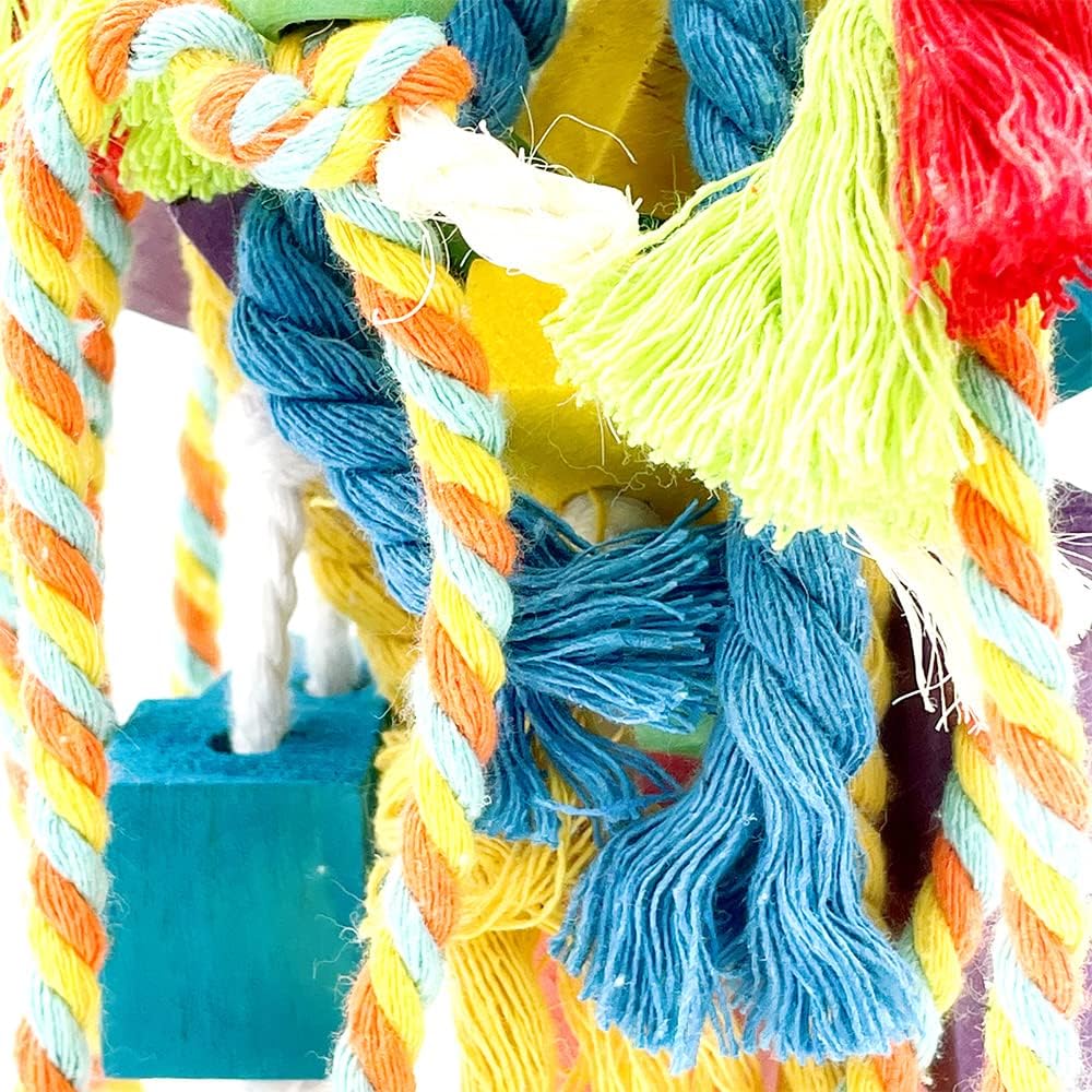 20.5 inch Parrot Chewing Toys - Wooden Block Tearing and Cotton Rope Toys for Medium Large Extra