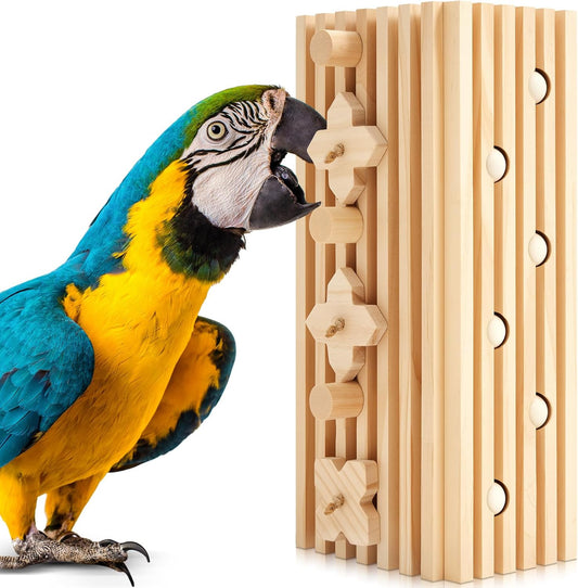 12 x 5 x 4 Inches Extra Large Bird Parrot Toy Activity Block Multicolored Natural Wooden Parrot