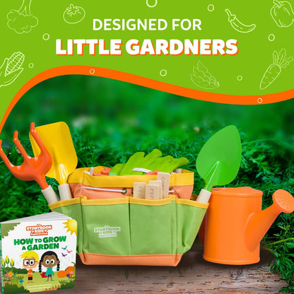 Matching Board Book - Green Kids Gardening Tools Set Includes Sturdy Tote Bag, Watering Can