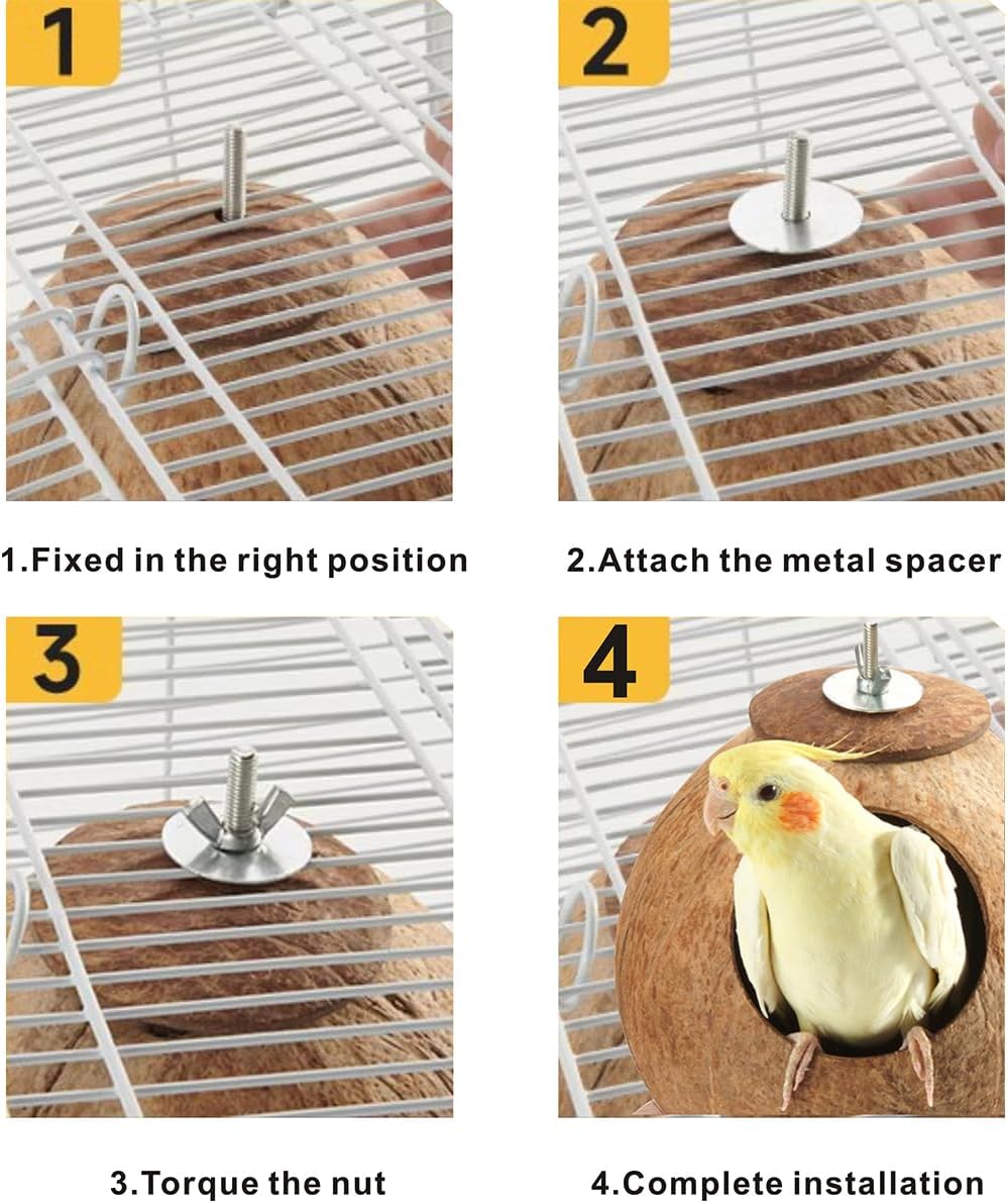 Bird Nest for Cage Natural Coconut Shell Birds House 2 Pack Parakeet Hide Breeding Hut Bird Cage