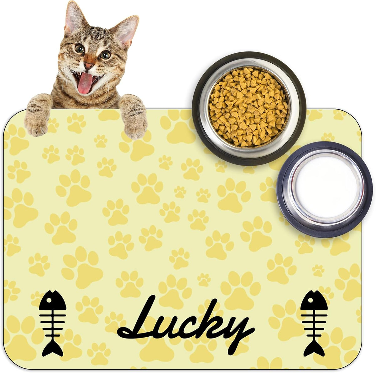 Personalized Dog Cat Feeding Mat Custom Pet Food Mat Waterproof Non-Slip Customized Puppy Name
