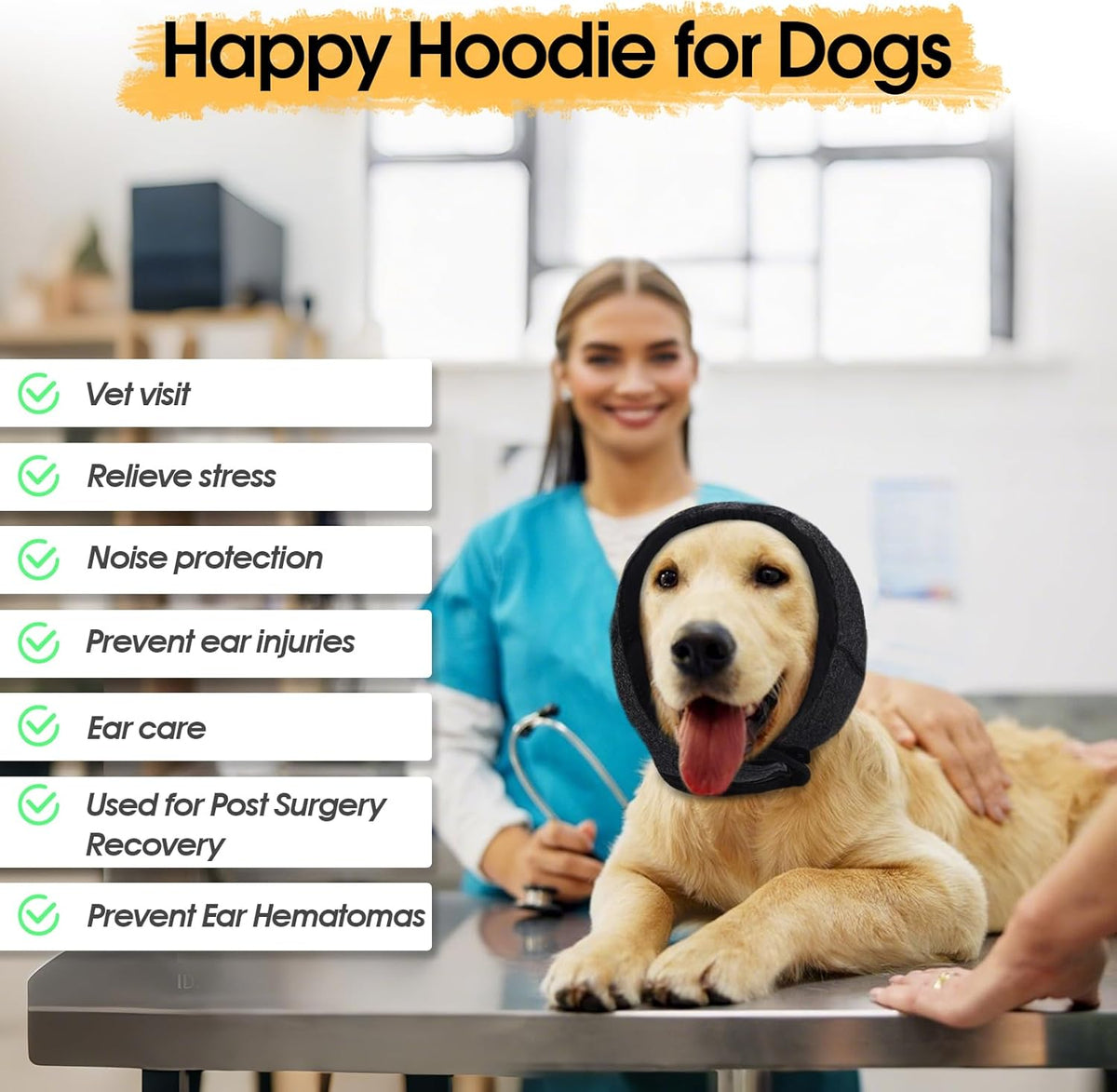 Dog Calming Hoodie, Dog Ear Muffs Noise Protection & Anxiety Relief, No Shake Ear Wraps for Dogs