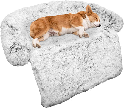 Calming Dog Bed Fluffy Plush Dog Mat for Furniture Protector with Removable Washable Cover for