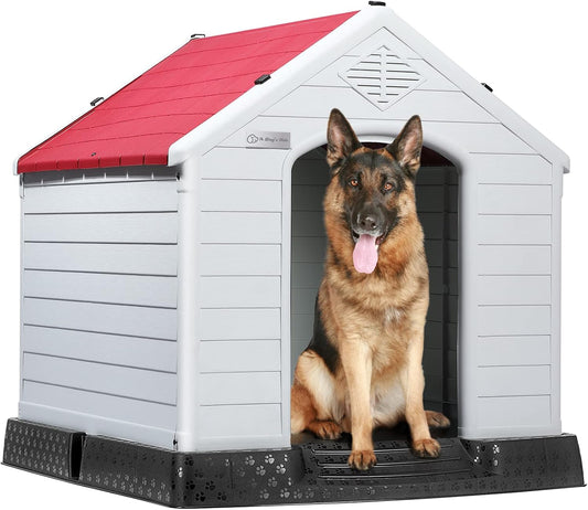 LEMBERI Durable Waterproof Plastic Dog House for Small to Large Sized Dogs, Indoor Outdoor Doghouse