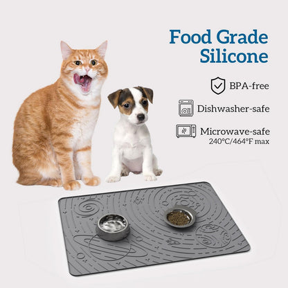 OHMO Dog Food Mat, Silicone Waterproof Cat Food Mat, Non-Skid Spill Proof Pet Feeding Mat for Food