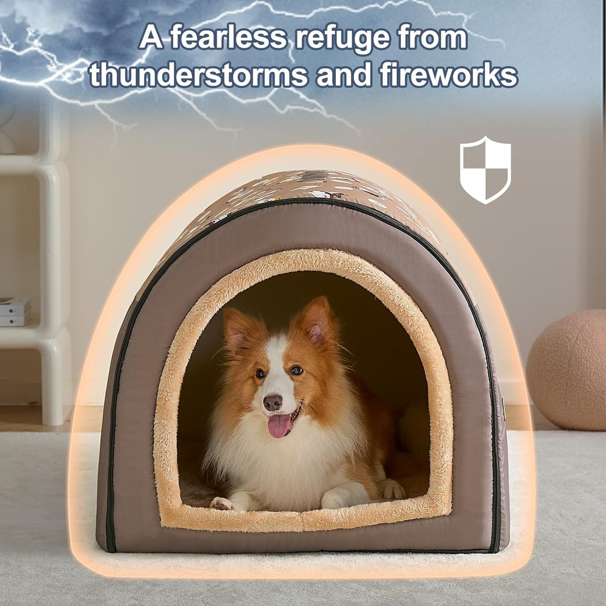 Jiupety 2 in 1 Dog House Indoor, Comfy Cave Bed Covered Dog Bed, Portable House for Medium and
