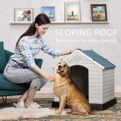 DEStar Durable Waterproof Plastic Pet Dog House Indoor Outdoor Puppy Shelter Kennel with Air Vents