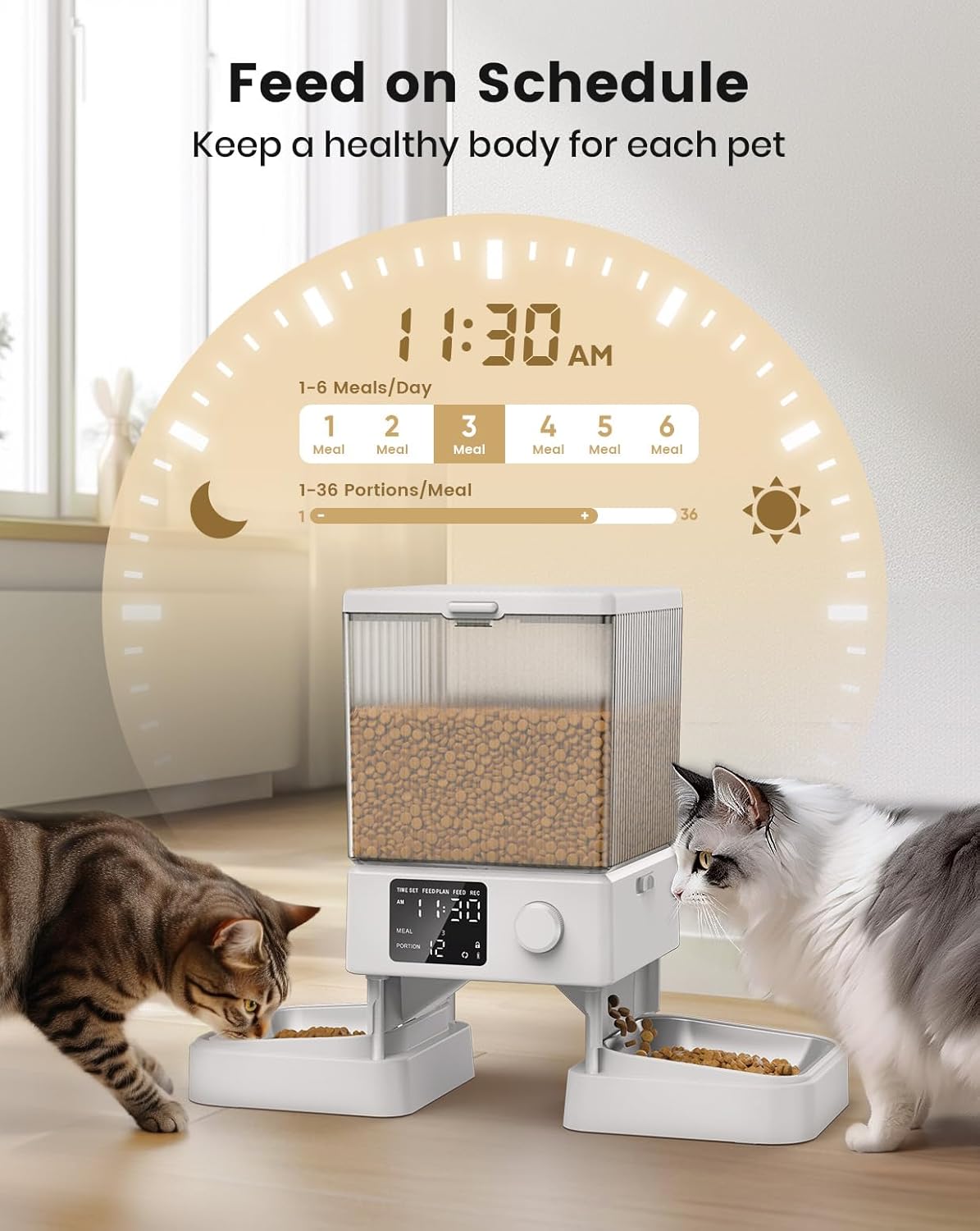 oneisall Automatic Cat Feeder for 2 Cats, 20 Cups/5L Automatic Cat Food Dispenser for Small Pets