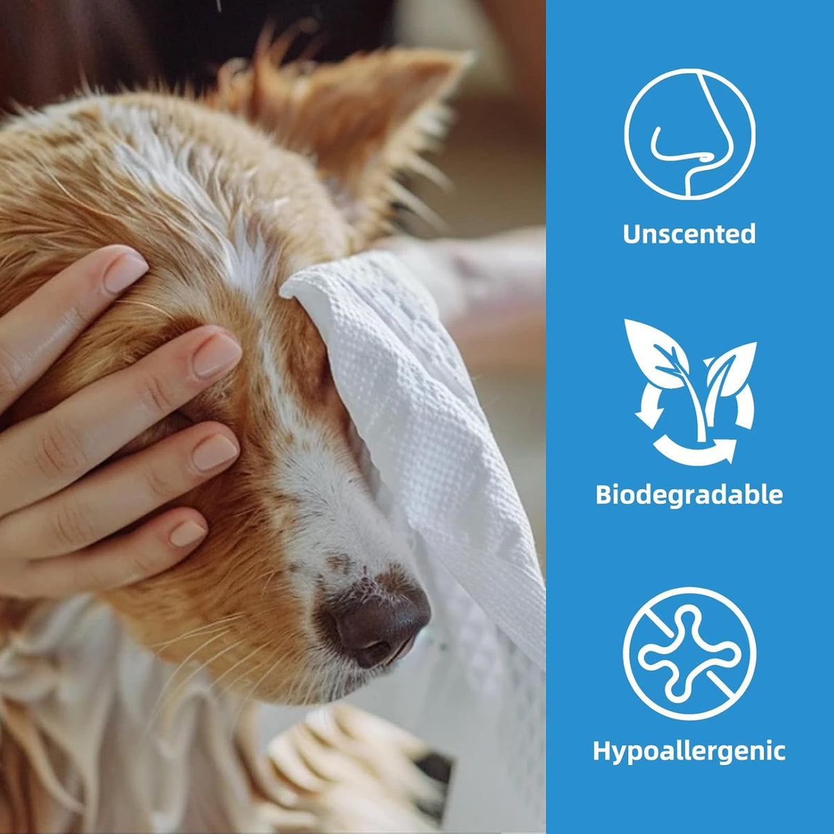 Pet Grooming Wipes for Dogs & Cats, 400 Count, 8"x8" Ultra Thick & Soft, Unscented, Hypoallergenic