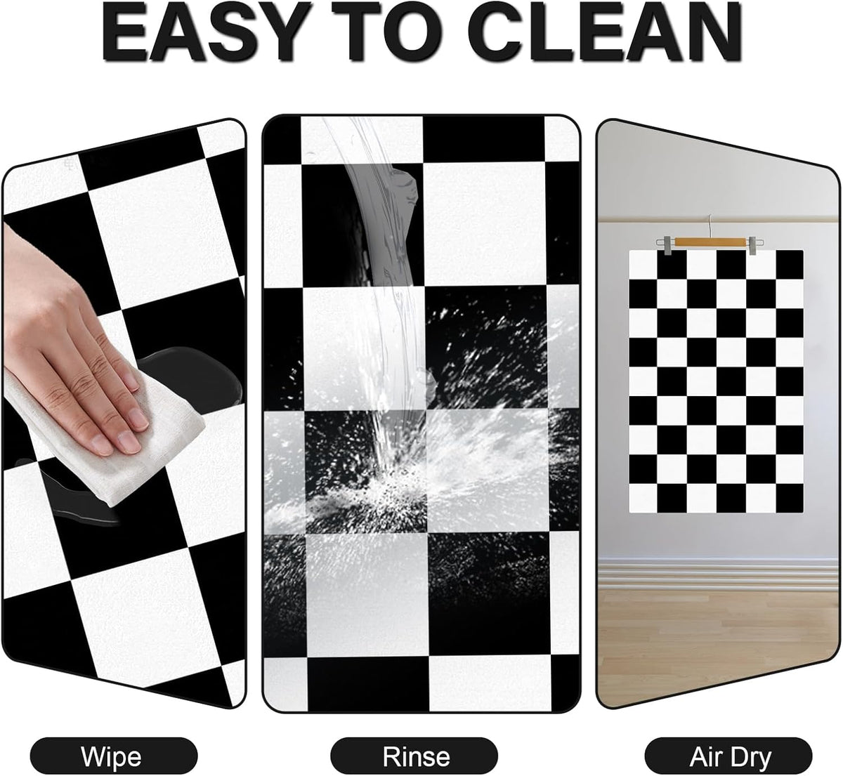 Cat Food Mat - 12"x 20" Cat Dog Mats for Food and Water Bowl, Checkered Pet Placemat Feeding Mat
