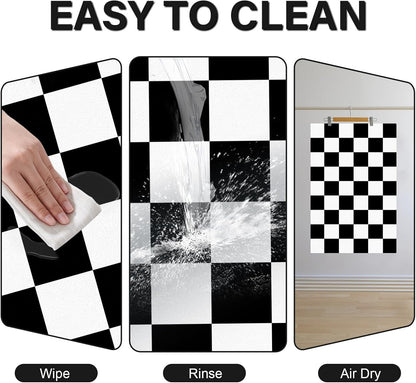 Cat Food Mat - 12"x 20" Cat Dog Mats for Food and Water Bowl, Checkered Pet Placemat Feeding Mat
