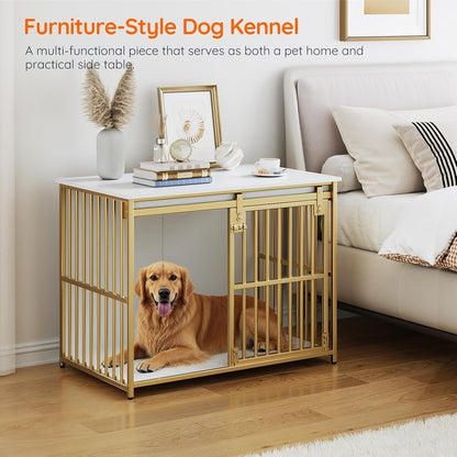 HOOBRO Dog Crate Furniture, 36.6" Heavy Duty Dog Kennel with Sliding Barn Door, Wooden Dog Cage