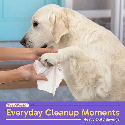 PETSWORLD Pet Wipes for Dogs & Cats, Unscented, Hypoallergenic, Chemical-Free, Biodegradable (98%)