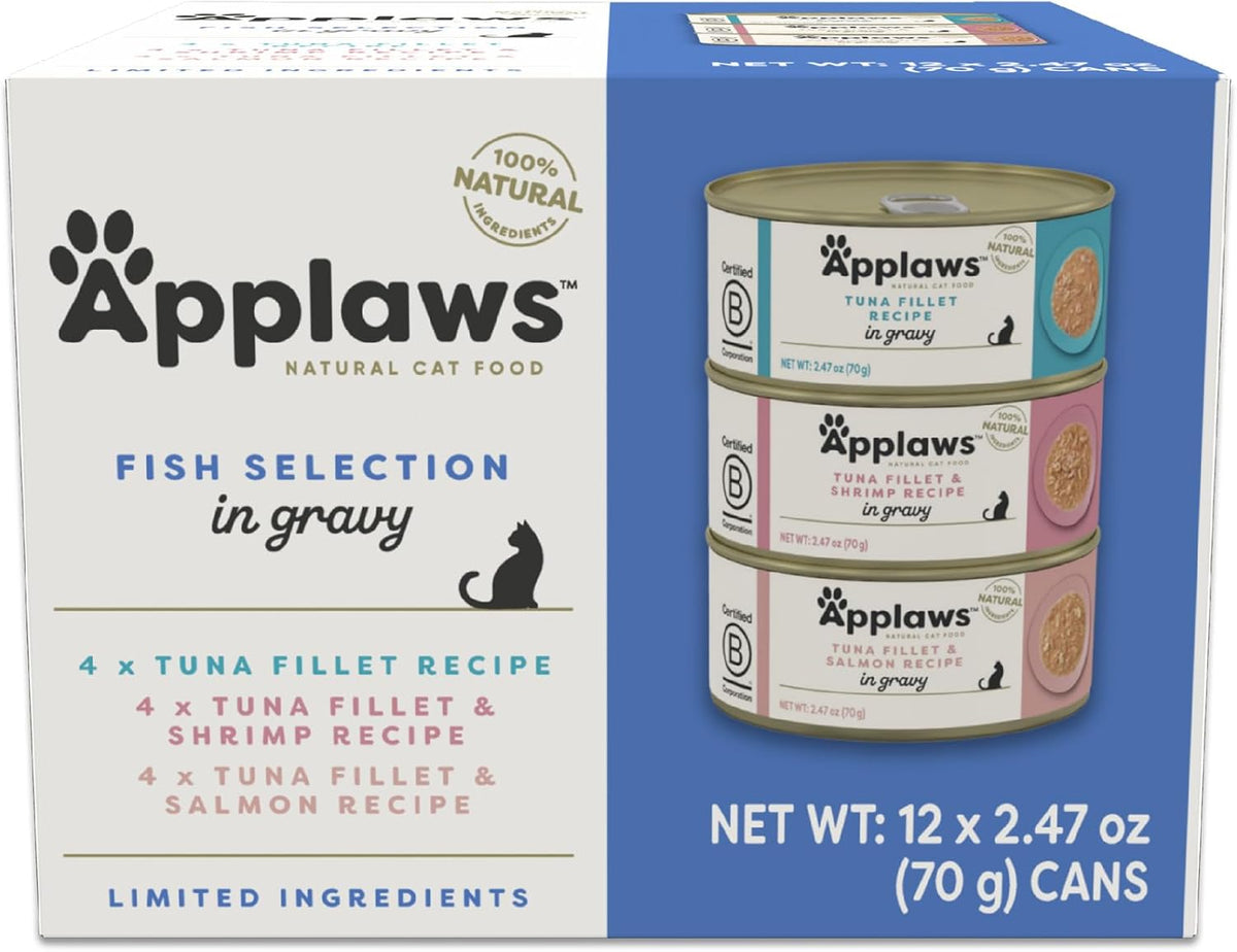 Applaws Natural Wet Cat Food in Gravy, Limited Ingredient Canned Wet Cat Food, Variety Pack, Made