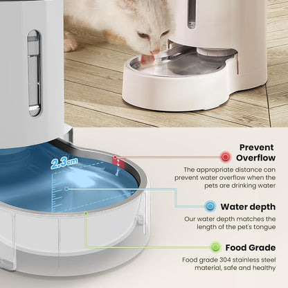 CZPET Automatic 4L/135Oz/1Gal Cat Water Dispenser with Stainless Steel Bowl, Gravity Waterer for