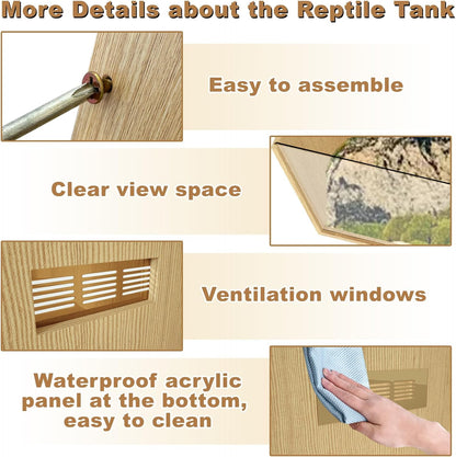 80 Gallon Reptile Terrarium, Large Snake Enclosure, Lizard and Leopard Gecko Tank With Openable