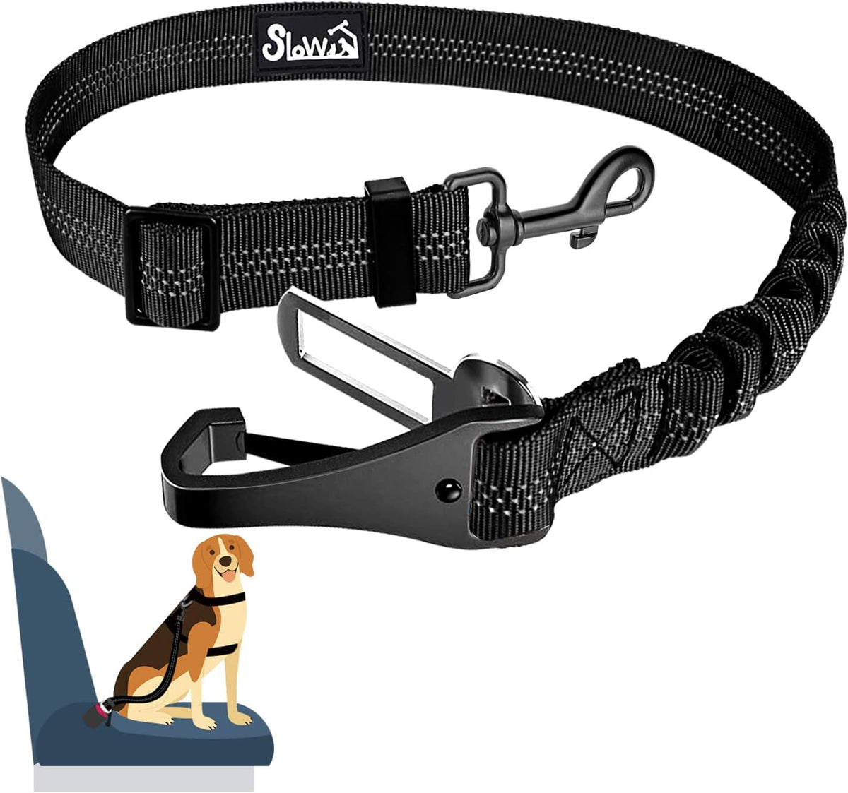 SlowTon Dog Seat Belt, Adjustable Dog Safety Belt Leash, 2 in 1 Latch Bar Attachment Dogs Car