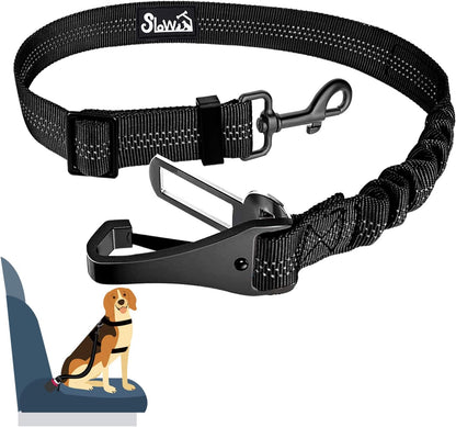 SlowTon Dog Seat Belt, Adjustable Dog Safety Belt Leash, 2 in 1 Latch Bar Attachment Dogs Car