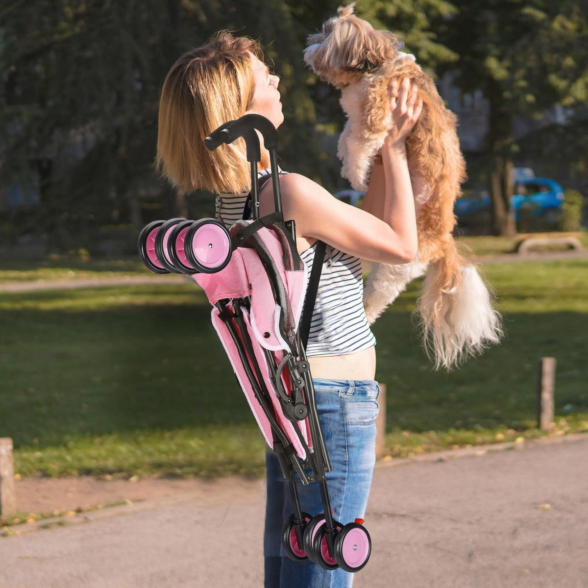 Umbrella Dog Stroller, 4 Wheels Pet Strolling, Foldable Carrier Pet Stroller for Small Dogs Cats