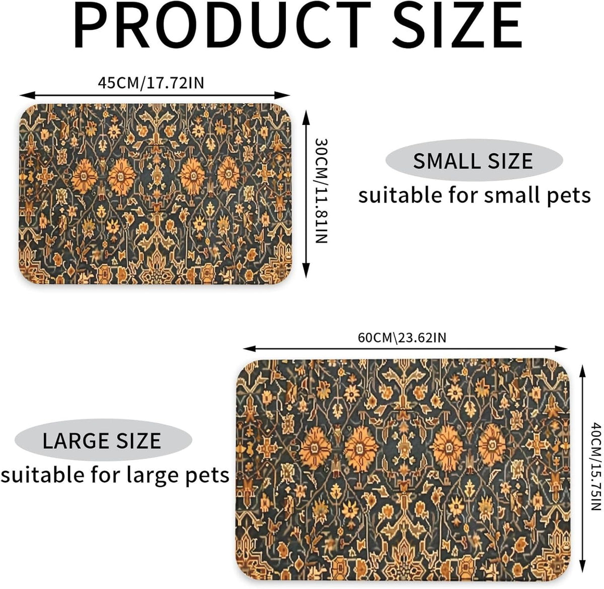 Turkish Carpet Design Dog Food Mat Absorbent Bowl Mats No Stains Quick Dry Waterproof Pet Cat