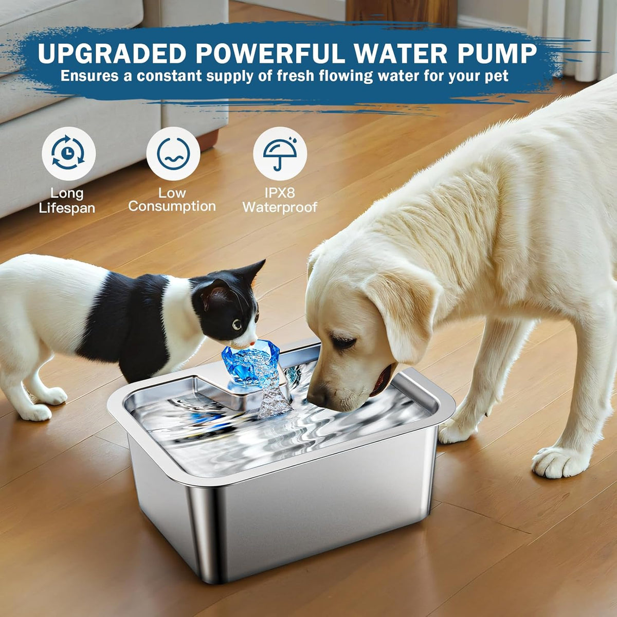 PETNF Dog Water Fountain Water Pump Replacement for PETNF 3 Gallons Stainless Steel Pet Water