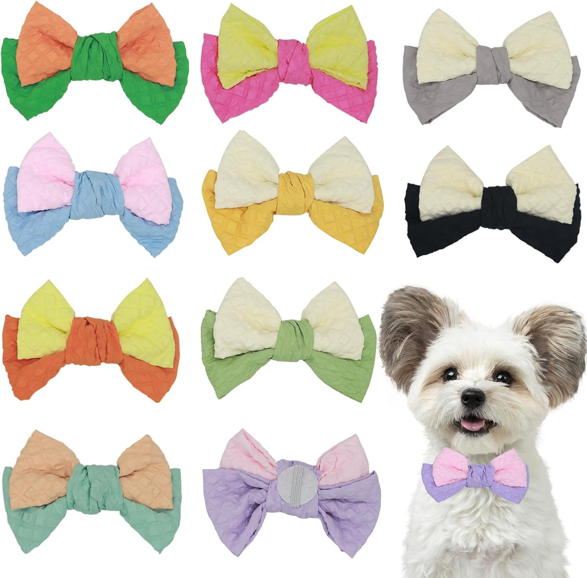 10 PCS Dog Bow Ties, Color Block, Adjustable Pet Bow Tie for Small Medium Large Dog Cat, Collar