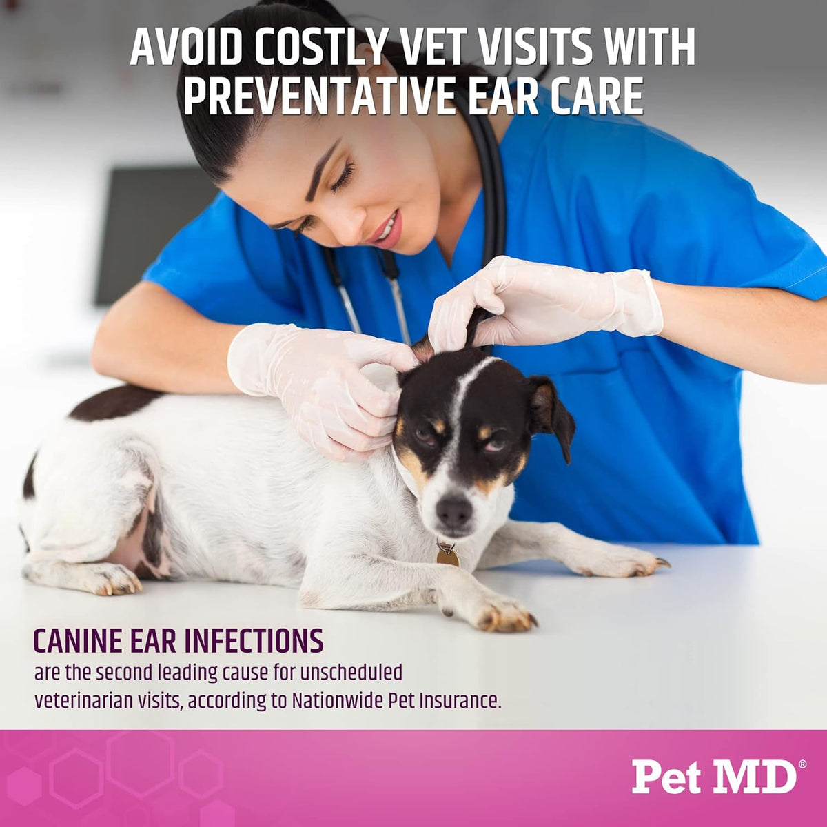 Pet MD Otic Clean Dog Ear Cleaner for Cats and Dogs - Effective Against Infections, Itching, and