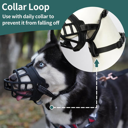 BARKLESS Dog Muzzle, Silicone Basket Muzzle for Small Medium Large Dogs, Soft Cage Mouth Cover