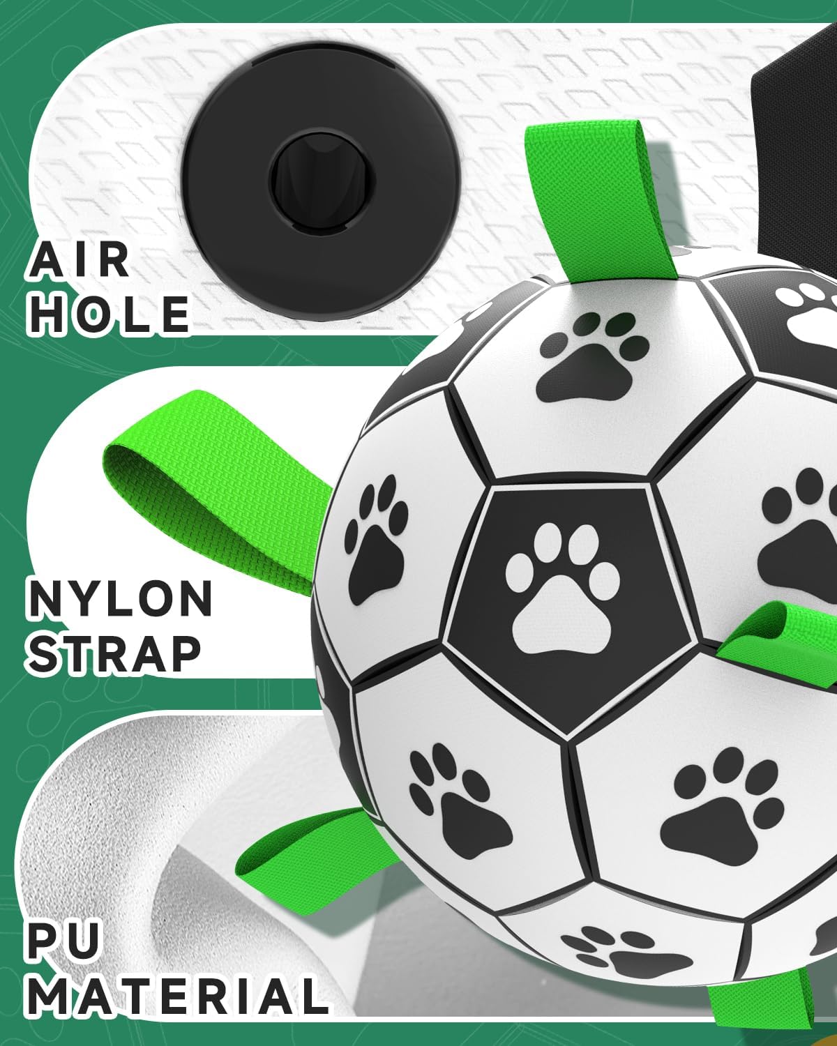 QDAN Soccer Ball with Straps - Durable Giant Dogs Balls, Outdoor, Herding, Floating, Birthday (10
