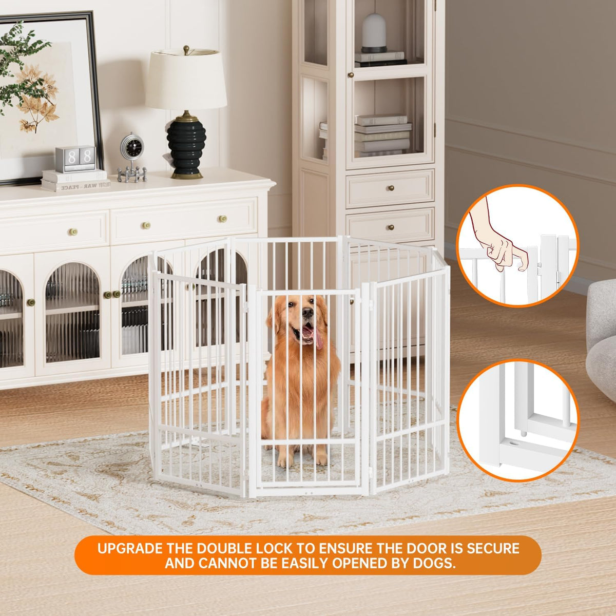 Full Metal Freestanding Dog Gate with Door, 36''Height Foldable Pet Dog Fence for Indoor & Outdoor