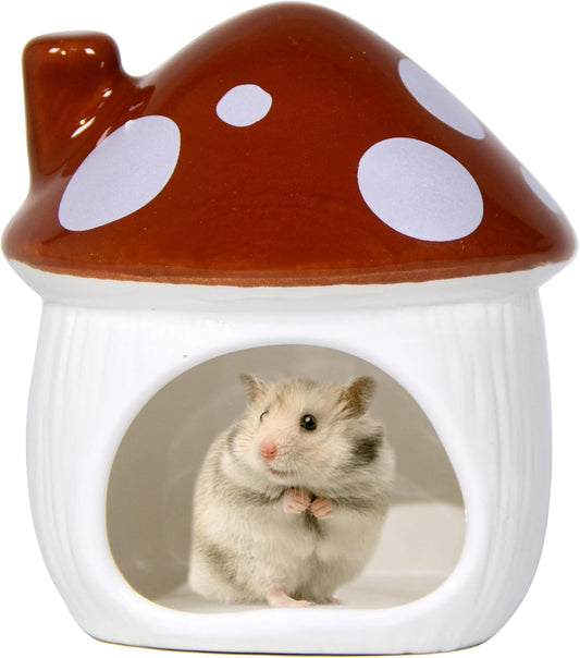 Ceramic Mushroom Hamster Hideout - Hamster Habitat for Hamsters Chinchillas Hedgehogs and Gerbils