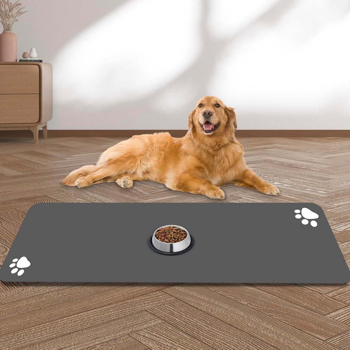 Large Pet Feeding Mat, 39.3" x 15.7" Absorbent Quick Dry Dog Mat for Food and Water Bowl, Non Skid
