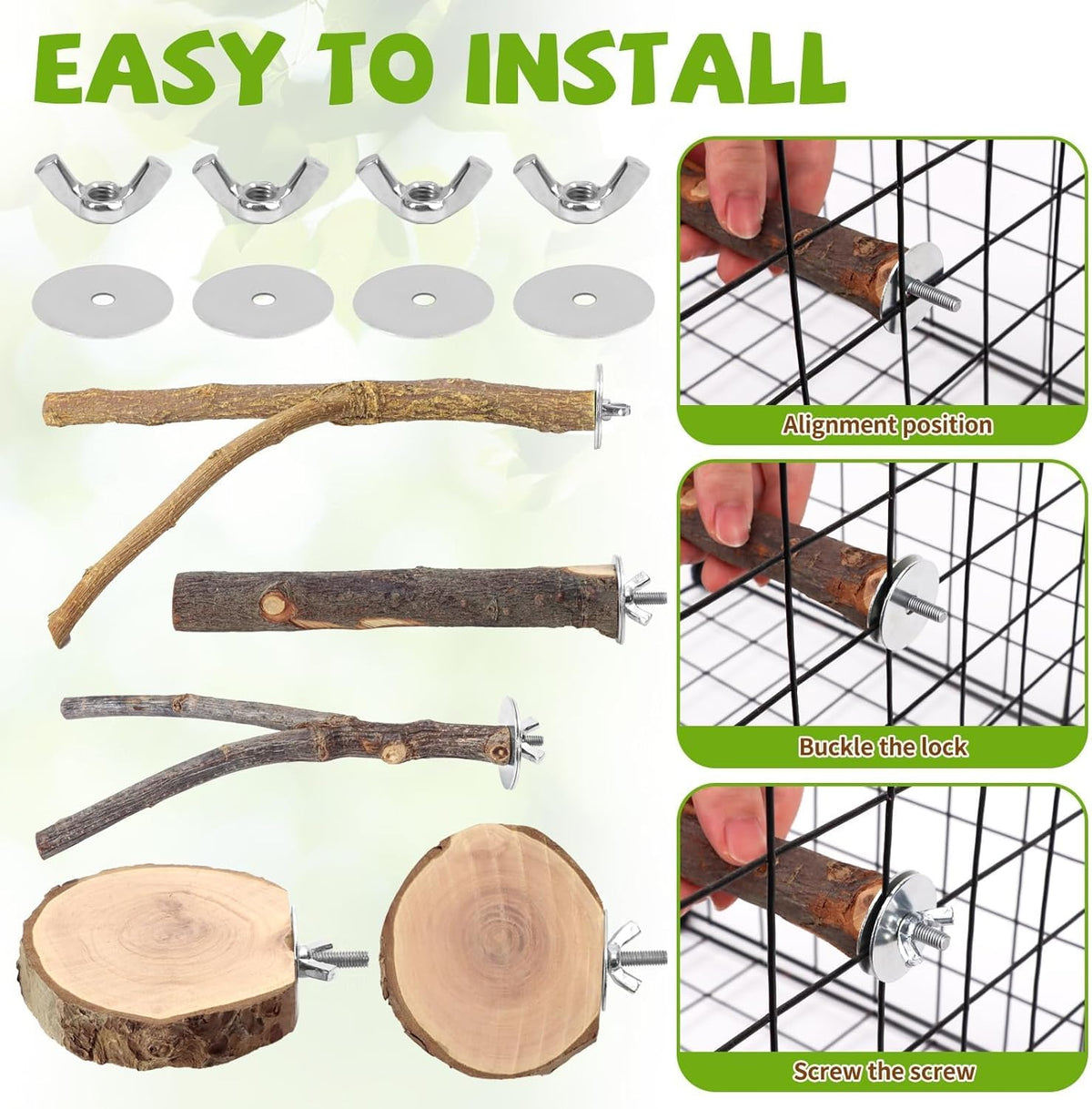 Natural Wood Bird Perches for Cage, Parrot Perch Stand & Platform, Bird Cage Accessories for