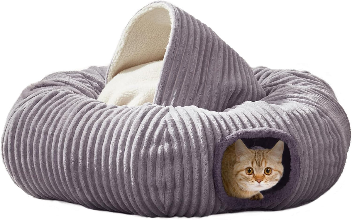 Large Cat Tunnel Bed for Indoor Cats,Cat Donut Tunnel Toy with Washable Circle Cushion,Blackout