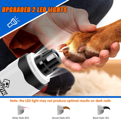 VIWIK Dog Nail Grinder with 2 LED Light, Dog Nail Trimmers, Quiet Dog Nail Clippers Kit for Large