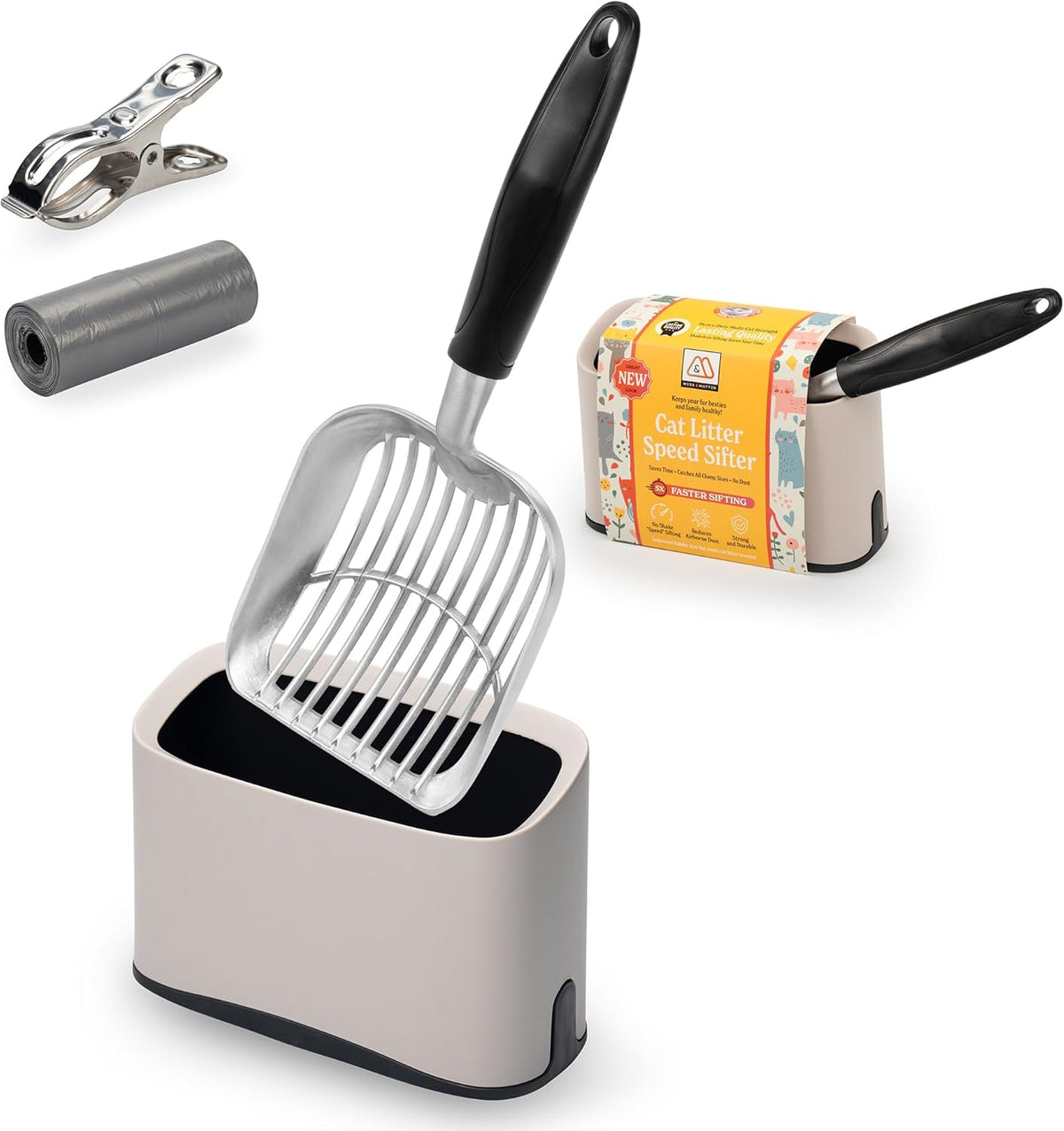 Heavy Duty Full Metal Cat Litter Scoop with Holder - Speed Sifter Litter Box Scooper Captures All