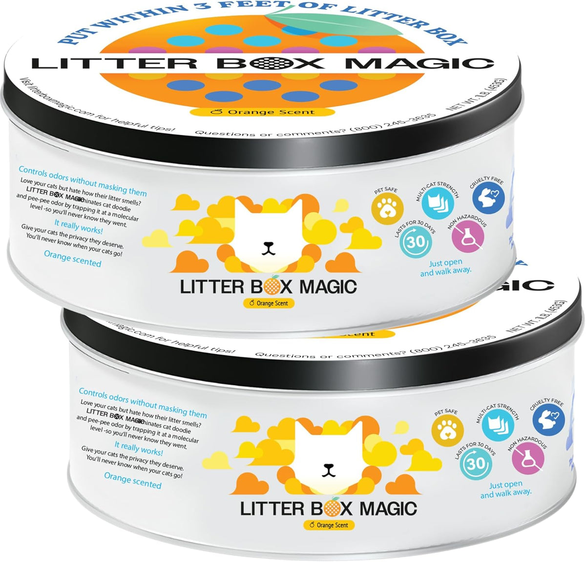 Cat Litter Deodorizer Jar (Orange Scent, 16 Oz, Pack of 2) - Cat Litter Odor Control Gel In A Jar