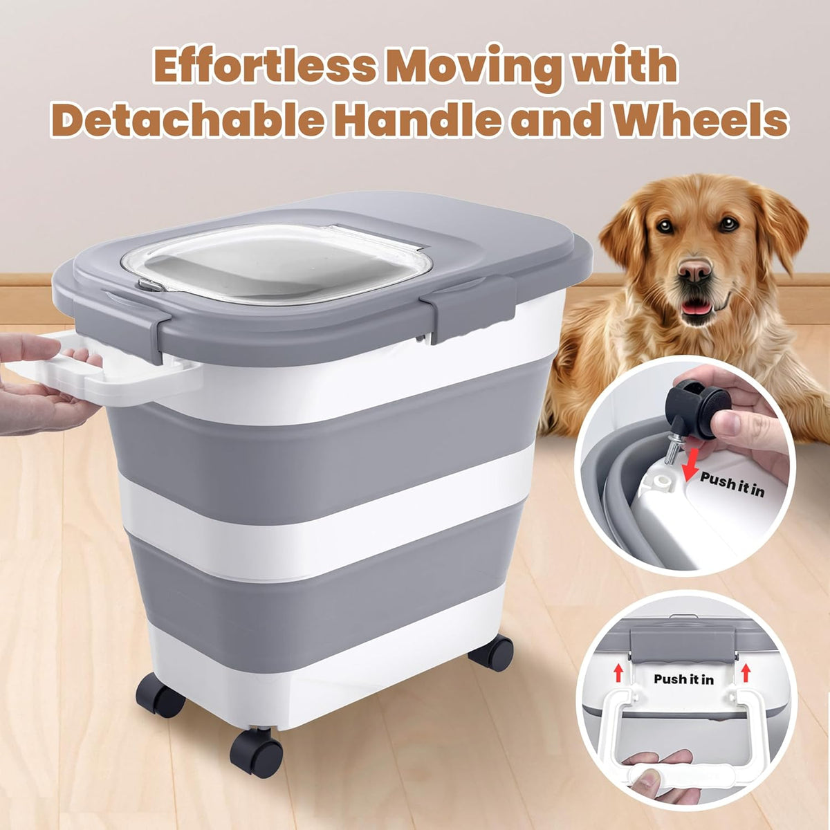 23-25 Lbs Airtight Dog Food Storage Container,Collapsible Dog Food Container with