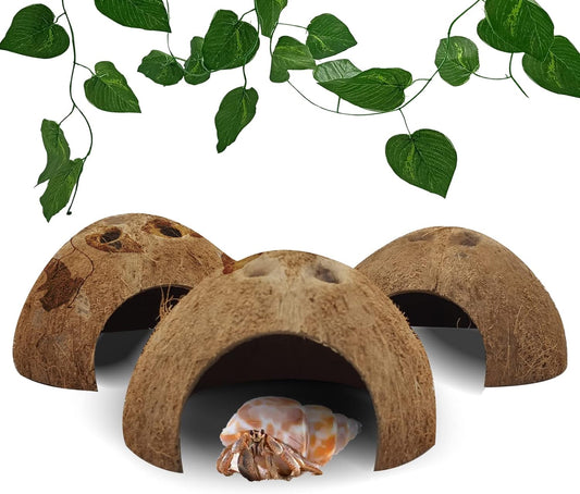 Hamiledyi Reptile Hideouts Natural Coconut Shells Hut Hermit Crab Climbing Toys Gecko Hide Cave