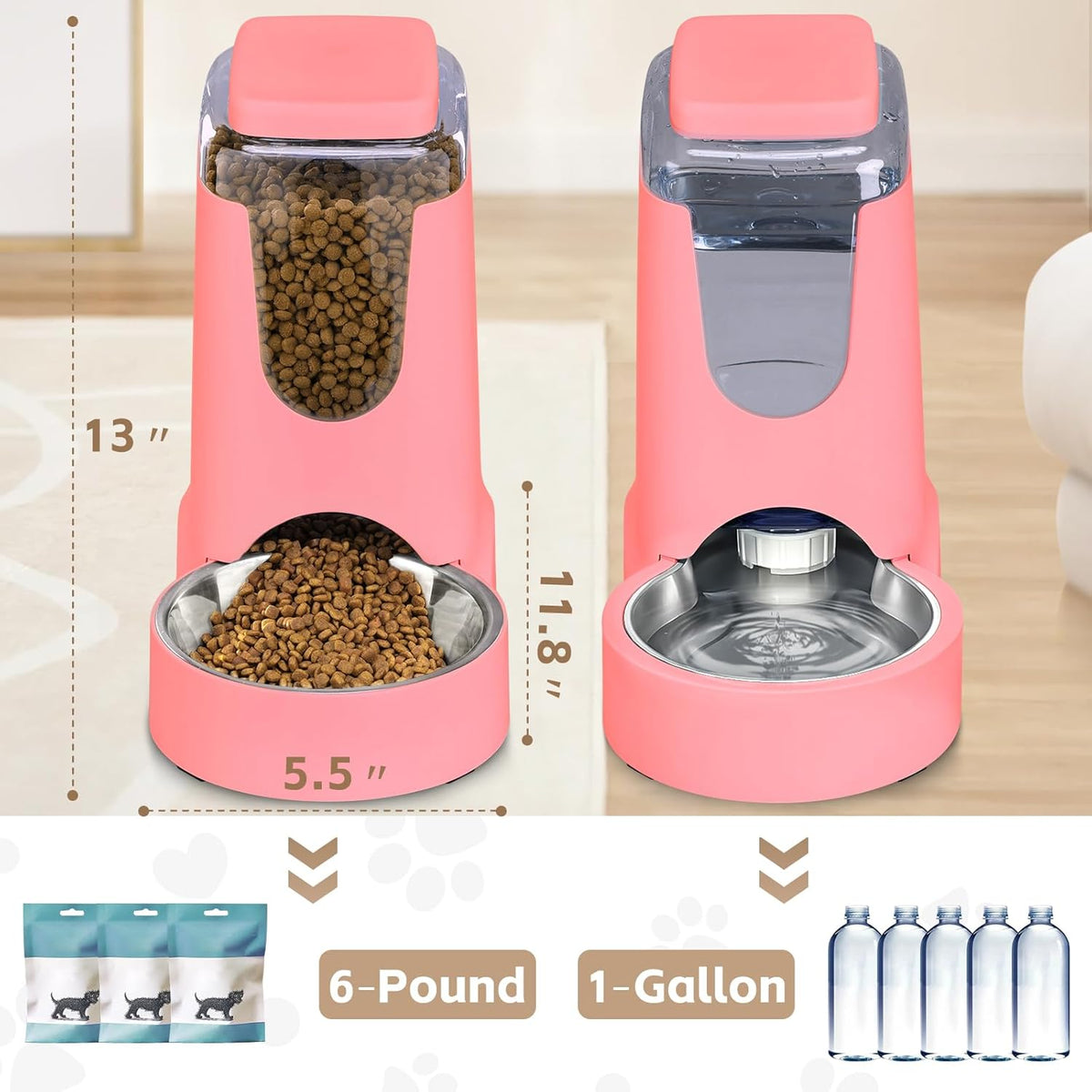 Automatic Cat Feeder and Water Dispenser with Stainless Steel Bowl Dog Gravity Food Feeder and
