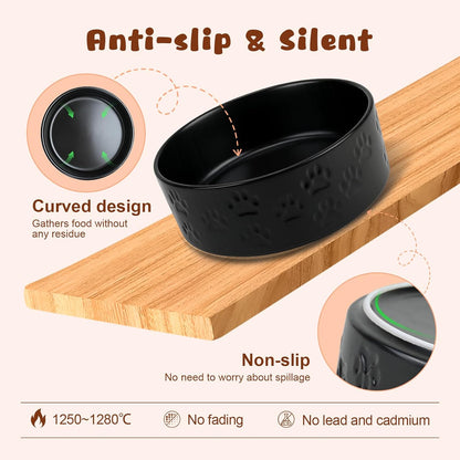 SPUNKYJUNKY Ceramic Elevated Dog Bowl Set with Acacia Wood Stand for Food and Water for Medium Dogs