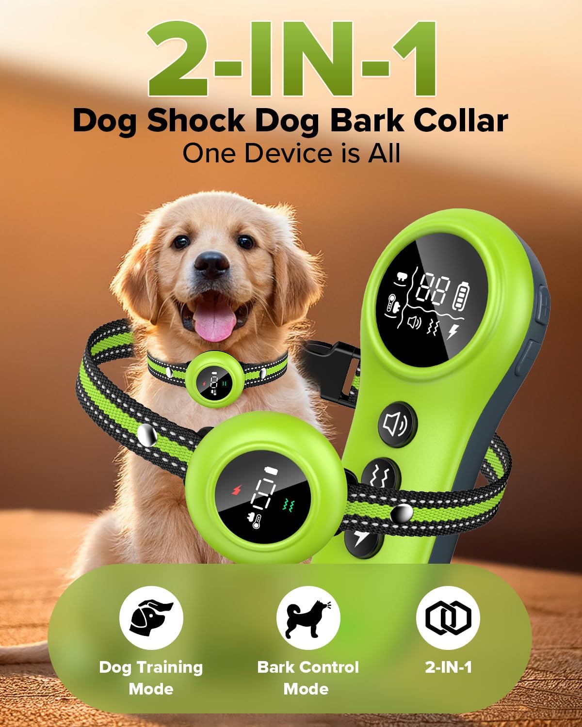 XDX 2-in-1 Dog Shock Collar & Bark Collar – 3300FT Dog Training Collar with Remote, Automatic