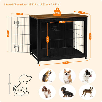 DWANTON Dog Crate Furniture with Cushion, Wooden Kennel Table with Double Doors, Indoor Dog House