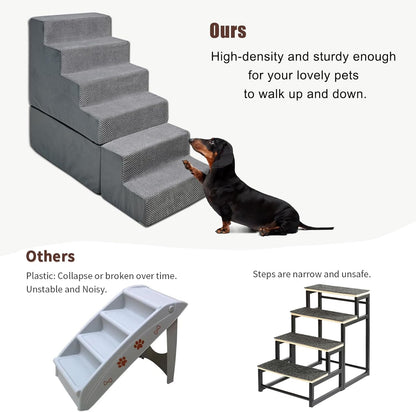 Dog Stair Steps for High Beds 30 inches Tall, 33D Foam Dog Ramp for Bed 30-32 inches, 6-Step Pet