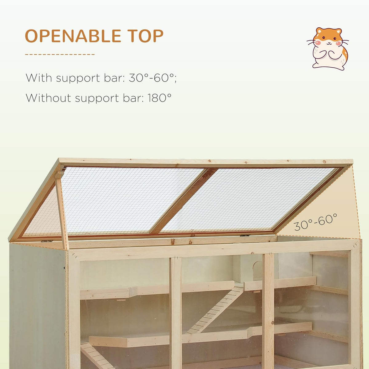 PawHut 45" Extra Large Wooden Hamster Cage, 3-Layer Chewproof Rat Cage with Opening Roof, Hut