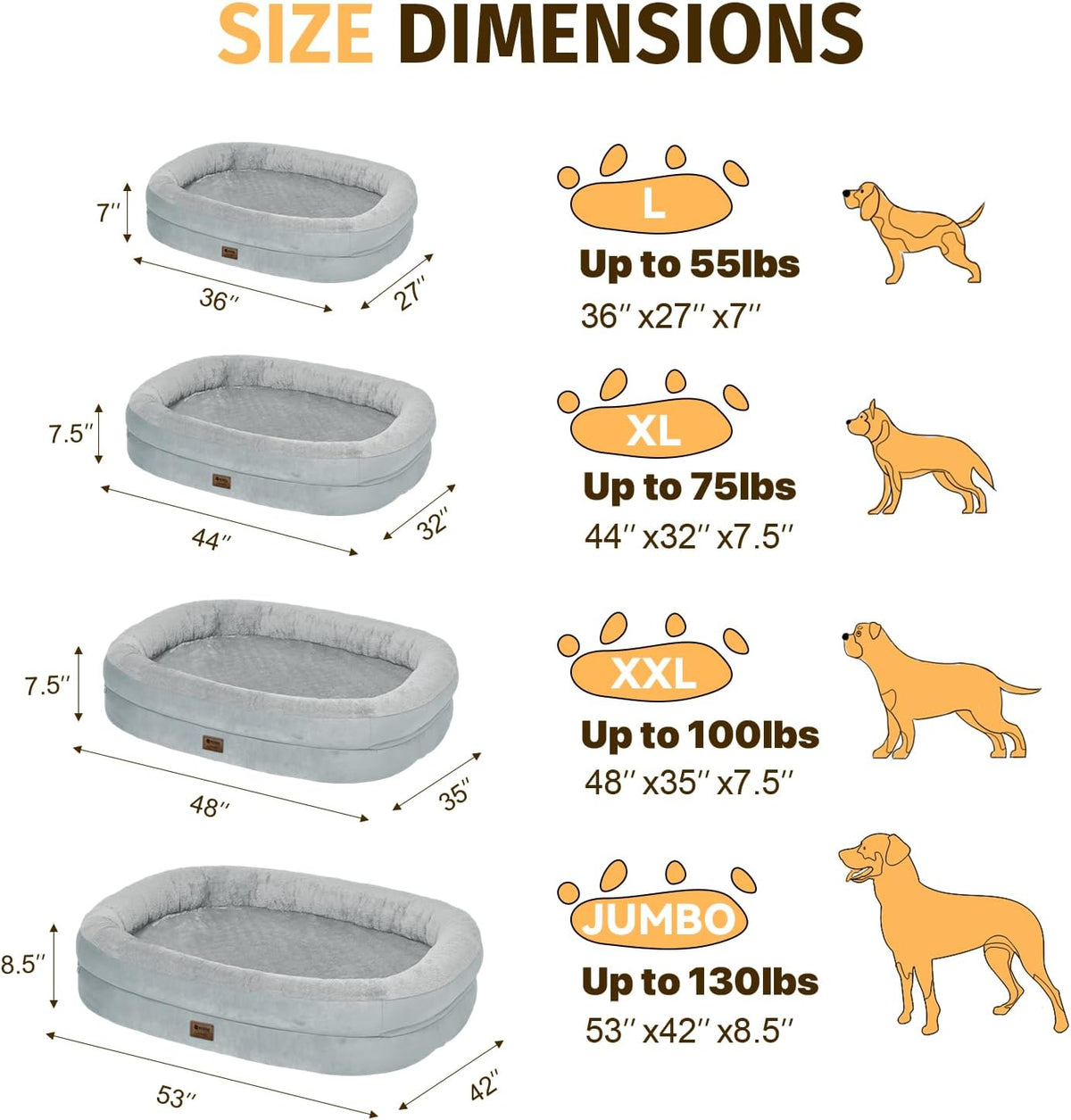 Orthopedic Waterproof Large Dog Bed: Memory Foam Washable Dog Bed with Bolsters - XL Removable