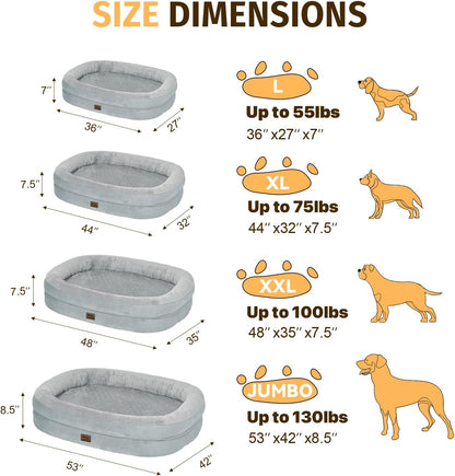 Orthopedic Waterproof Large Dog Bed: Memory Foam Washable Dog Bed with Bolsters - XL Removable